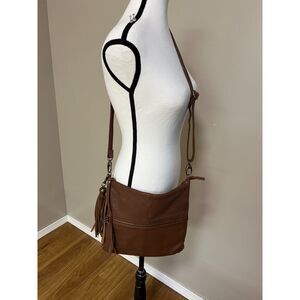 Lucky Brand Del Rey Brown Leather Fold Over Flap Crossbody Bag
